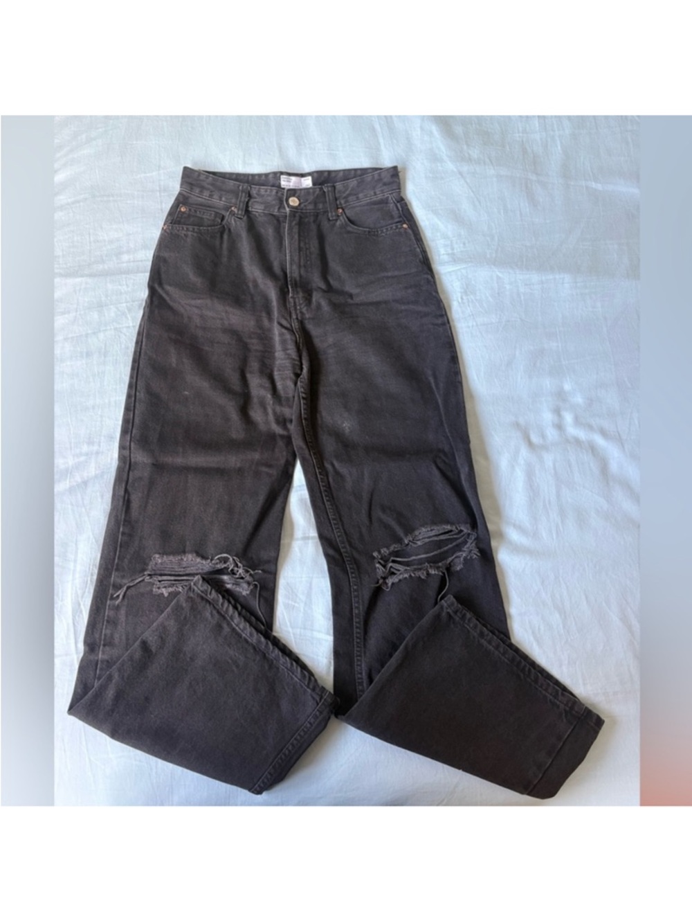 Bershka Black Straight Leg Women's Jeans with Knee Rips Size 06